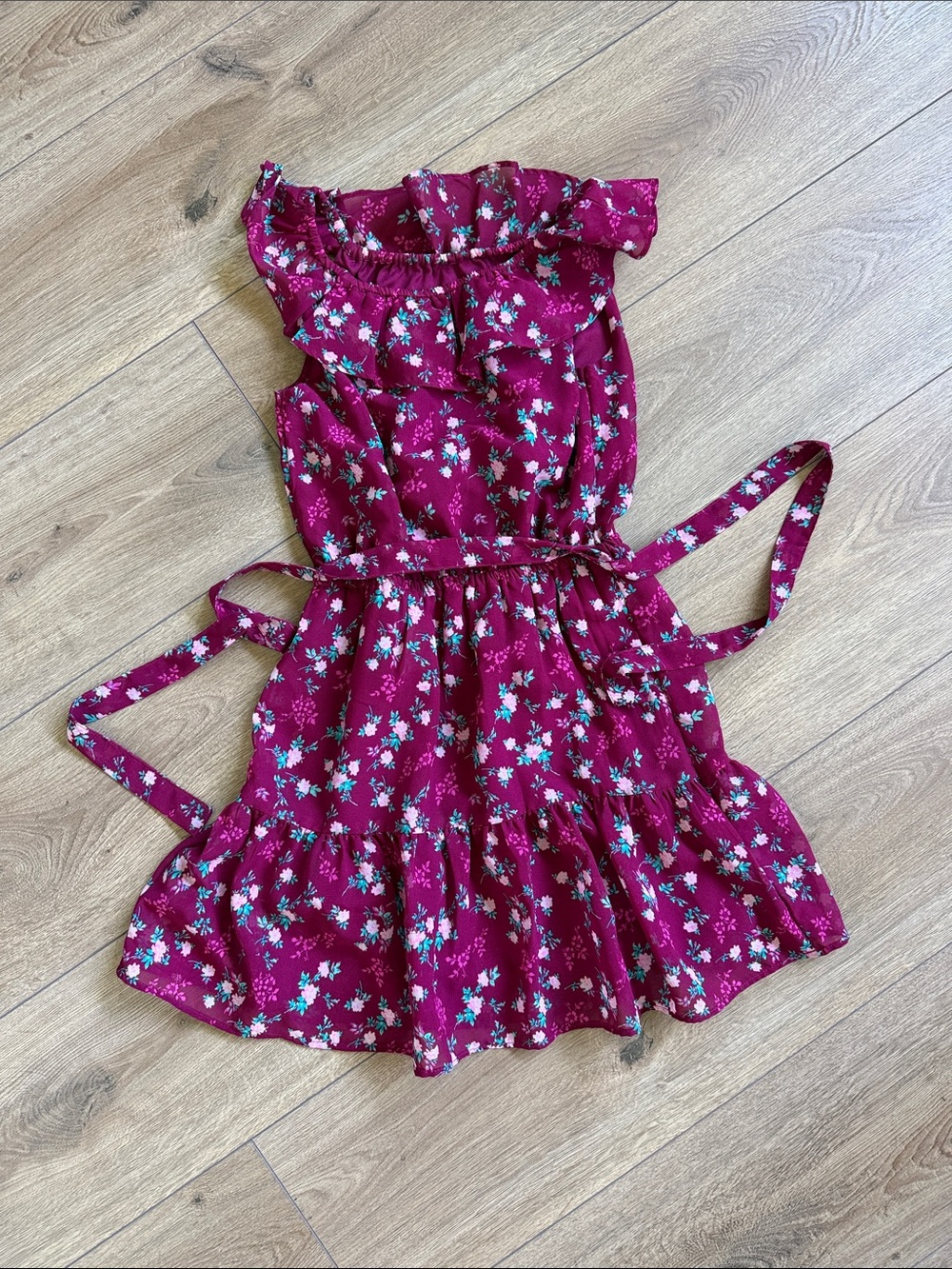 Place Girls' Magenta Floral Ruffle Casual Dress